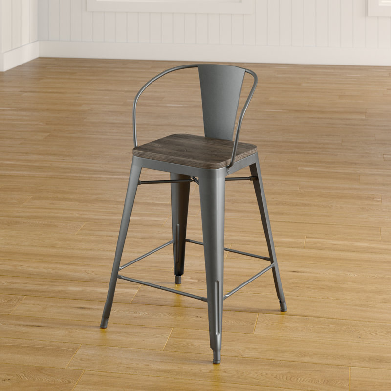 Tabouret de comptoir en bois massif de 25,5 po Kreig (ensemble de 2), Gris