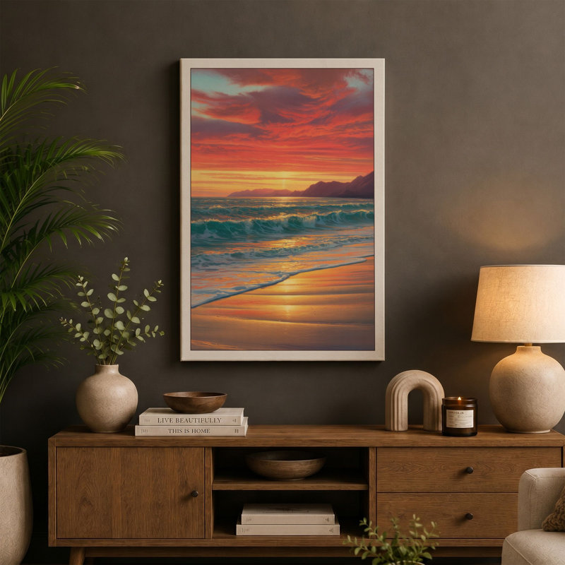 Golden Hour Seascape Coastal - Wrapped Canvas, 24x16 - 61.0 x 40.6 cm, White Border