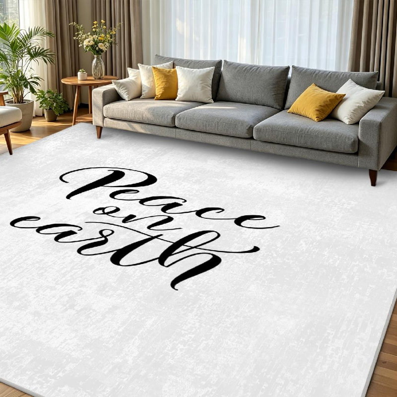 Tapis noir noir lavable à la machine, Rectangle 71 po x 98 po