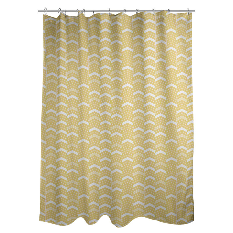 Rideau de douche simple à chevrons, Jaune / Blanc