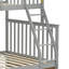 Lit simple superposé au dessus d'un lit double avec tiroirs de rangement, lit superposé en bois avec échelle et garde-corps gris