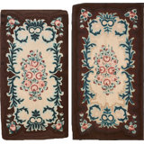 Pair Of Ivory European Influenced Floral Inlay Antique Small American Hooked Rugs