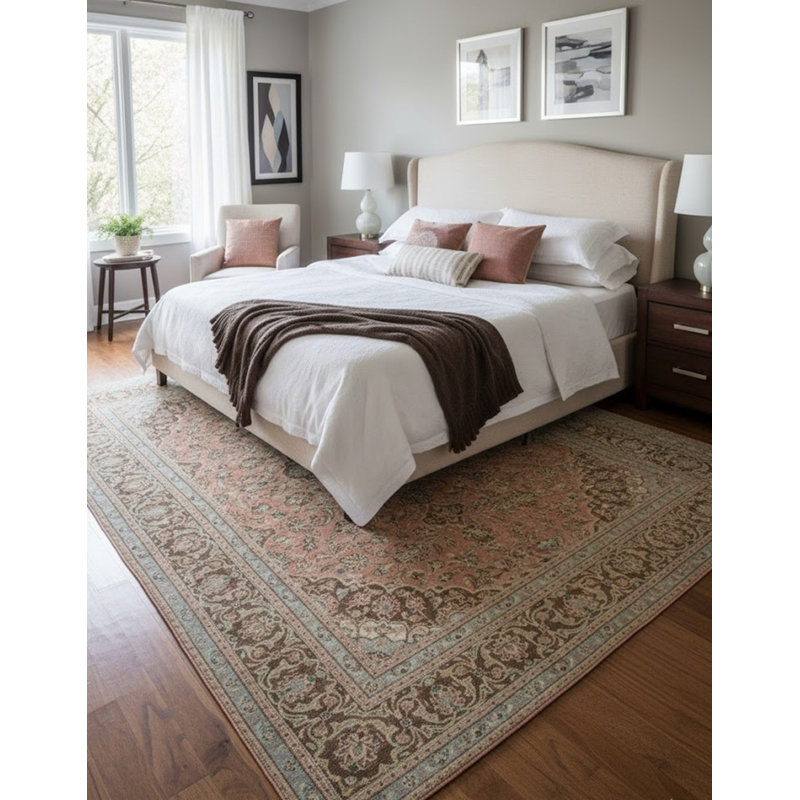 Tapis oriental traditionnel en saumon discret de conception unique 6 pi 5 po x 9 po