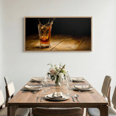 Whiskey Splash Canvas Framed Wall Art Oil Painting Print Set Of 1，48 x 24 inch