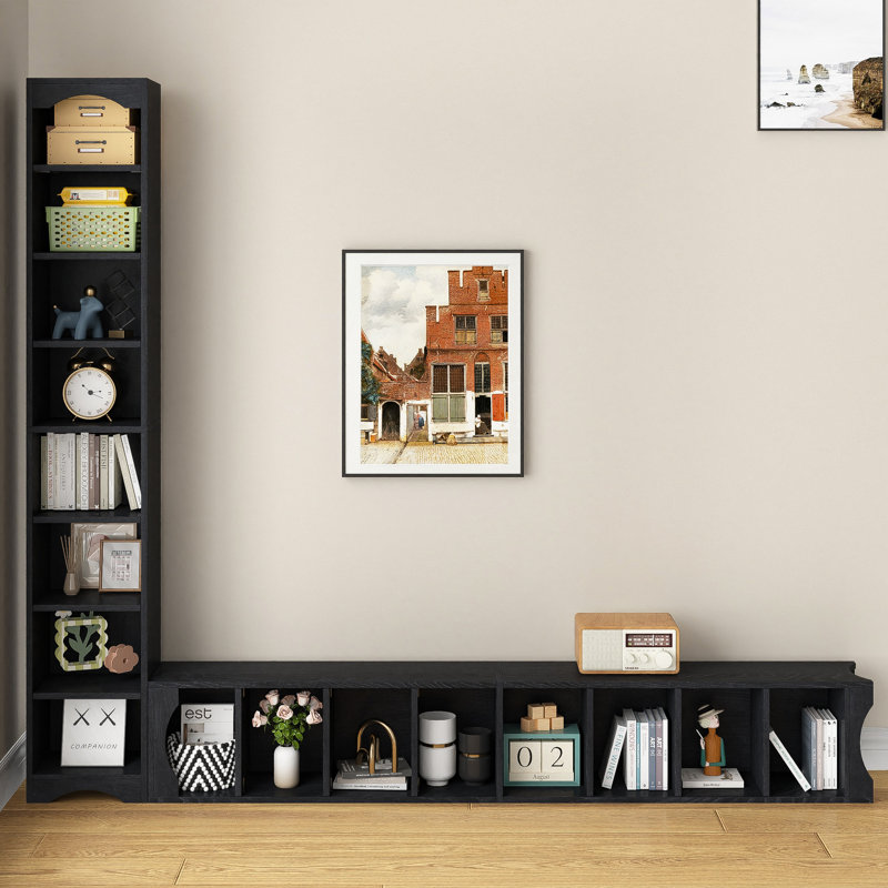 Tall Narrow Bookcase Set Of 2 With Adjustable Shelves, 8 Tier Slim Storage Bookshelf With Anti-Tip Device,  Storage Cabinet Floor Standing Display Shelf For Small Spaces