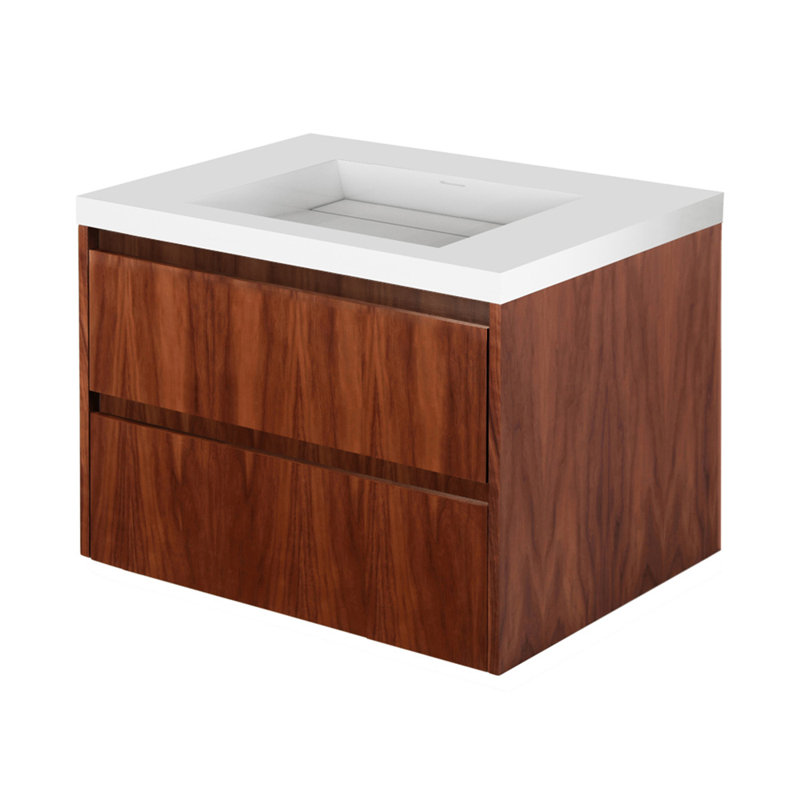 Kubista 30" Single Bathroom Vanity with Top, Polished Stainless Steel, No Faucet Mount, Natural Walnut