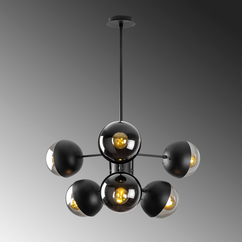 Lustre sphérique Spoutnik à 6 lumières Oakgrove, Noir / Transparent, Noir