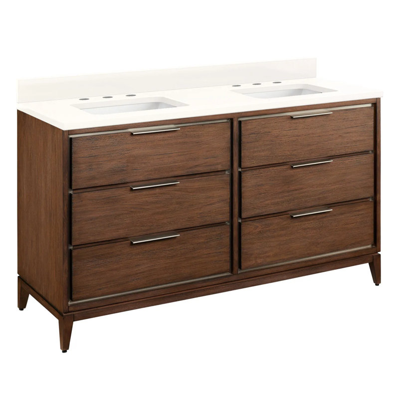 60" Hytes Double Bathroom Vanity Set with Rectangular Undermount Sinks, Sky Gray, 8" Centers, Arctic White Quartz