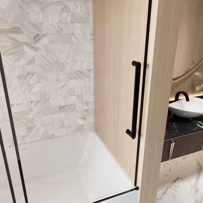 Frameless Single Sliding Shower Door with Clear Tempered Glass, 60" W x 60" H, Matte Black