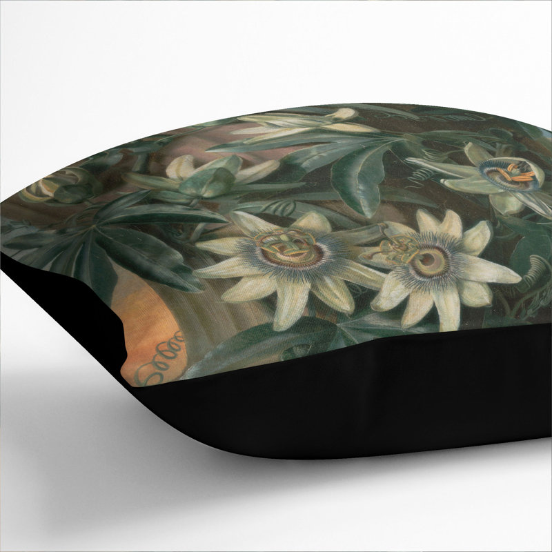 Blue Passion Flower Square Throw Cushion, 40cm H x 40cm W x 15cm D, Black