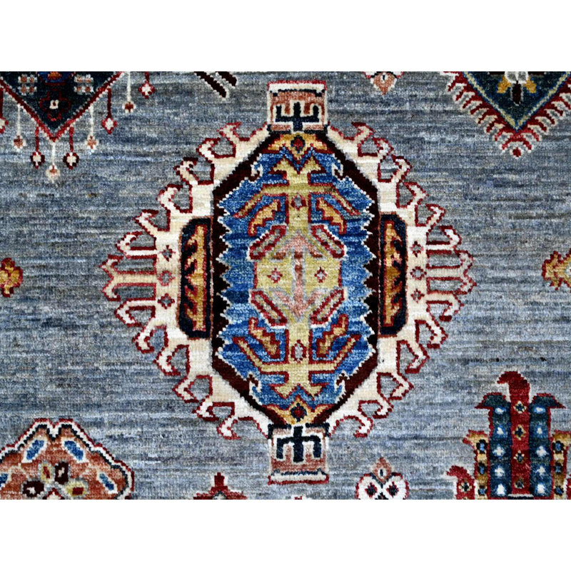 Tapis oriental carré bleu en laine pure super Kazak 9 pi 8 po x 9 pi 11 po