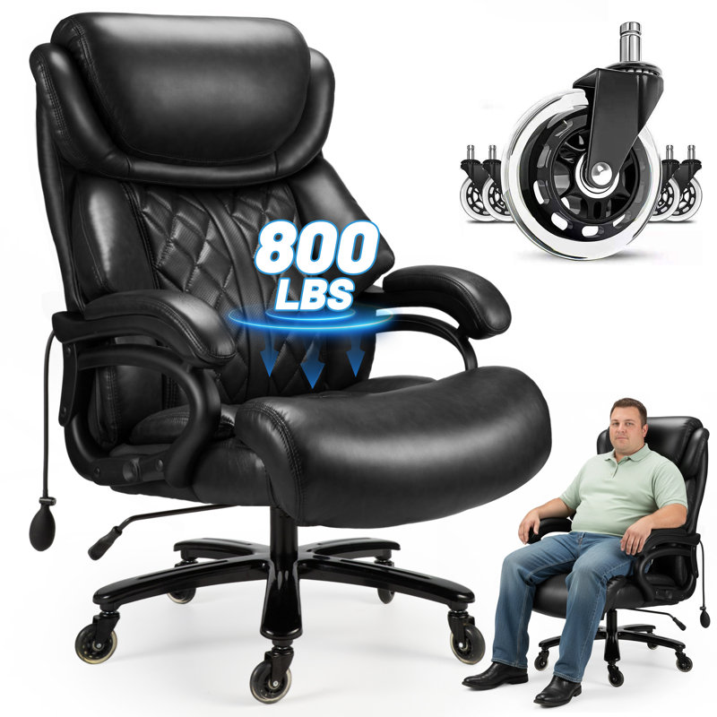 Big And Tall Office Chair 800Lbs- High Back Executive Computer Chair For Heavy People With Adjustable Lumbar Support And Quiet Wheels- Large Desk Chair For Office