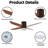 52" Rustic Flush Mount Ceiling Fan with Reversible DC Motor, 3-Color LED Light & Remote, 4 Wood Blades-1184011799-1184011795