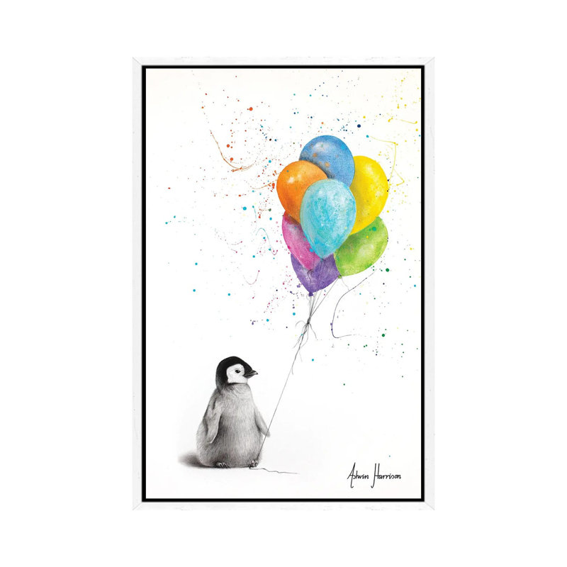 Positive Penguin by Ashvin Harrison - Print on Canvas, White Framed, 66.04 cm H x 45.72 cm W