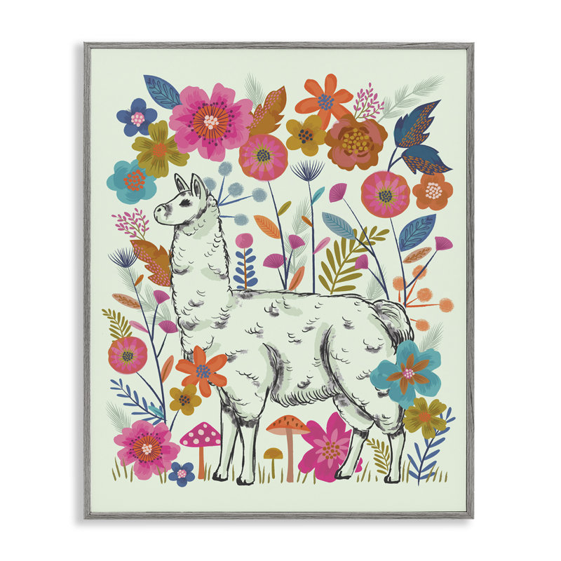 «Llama parmi des fleurs lumineuses», art numérique par Lisa Perry White, Estampe numérique Farmhouse, H 30 po x l 24 po