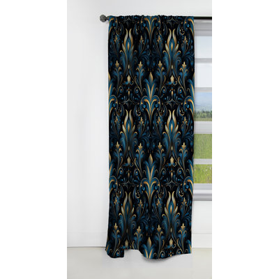 Motif de fleurs bleues et dorées de luxe III - rideau ikat - rideau occultant ikat - 1 panneaux
