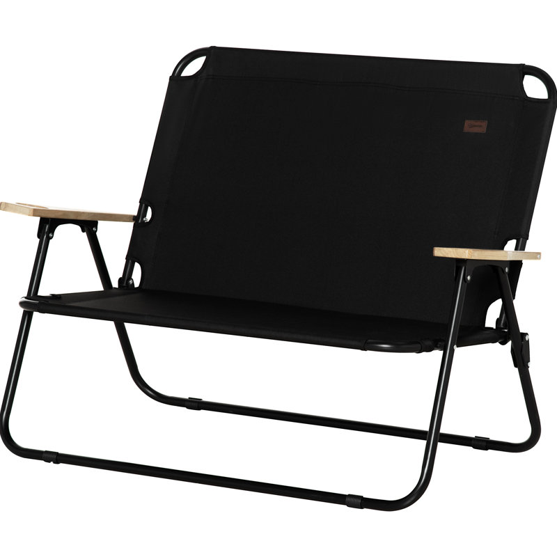 2 Adults Camping - Folding Chair With Wood Armrest & Two Beverage Holders Black, Hip Look For Backpacking, Beach, Sports Sailing Double Cup Cool Style Hiking