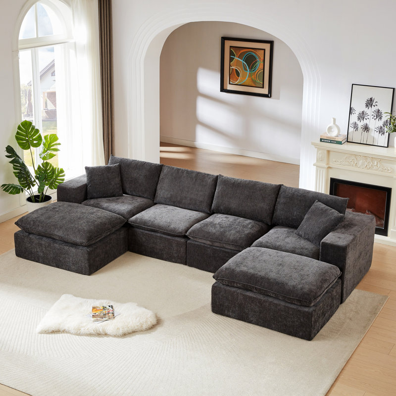 Élégant canapé en chenille pour l'intérieur et le salon, Dark Grey