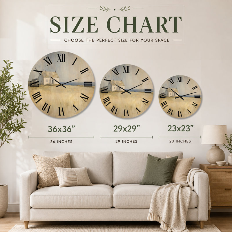 Horloge murale décorative Salt Grass Homestead - Style côtier, imprimé sur bois, Medium