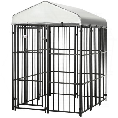 Chenil pour chien 6 pi x 4 pi, parc extérieur pour chien avec auvent imperméable et résistant aux rayons UV, maillon de chaîne robuste pour chiens de taille moyenne et grande