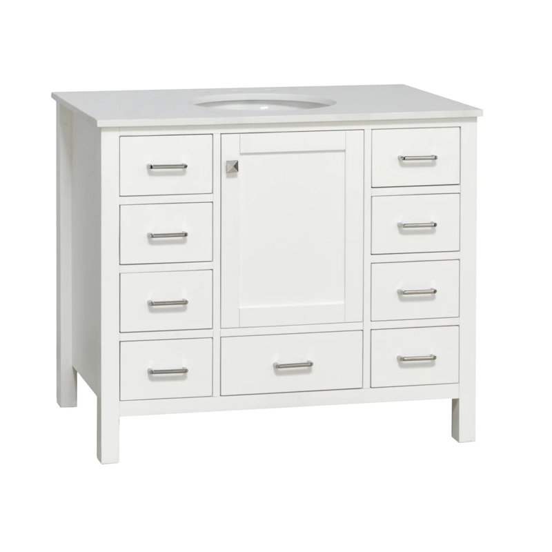 Ensemble de meuble-lavabo simple 42 po Claudett, Blanc, Blanc d'ingénierie