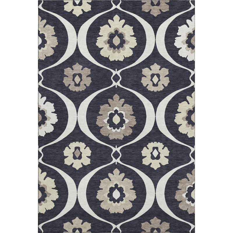 Tapis noir Prisco lavable à la machine de qualité supérieure, Rectangulaire 3 pi x 5 pi