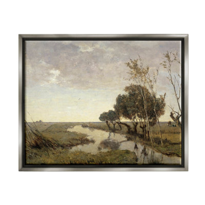 " Classic Stream Animals Grazing " by Lettered And Lined Painting Print