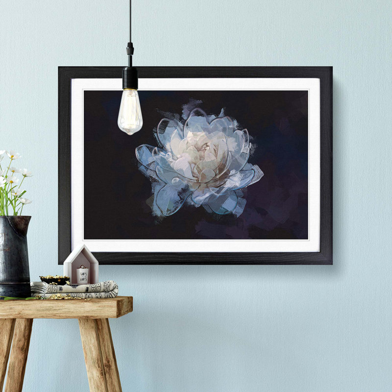 Blue Magnolia Flower in Abstract - Picture Frame Graphic Art Print, Black Framed, 27cm H x 36cm W x 2cm D