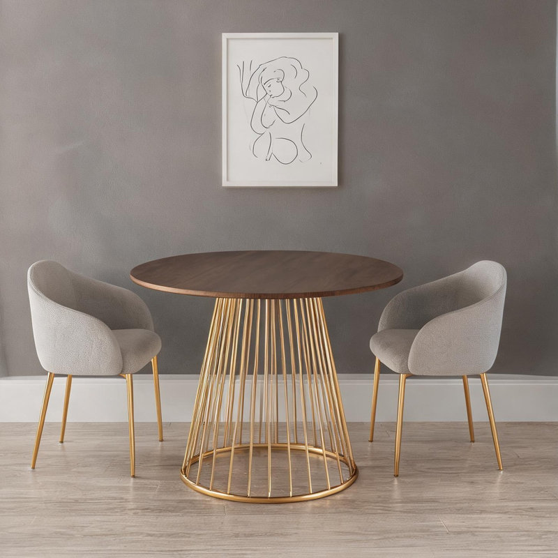Table de salle à manger ronde à finition brillante, dessus en bois massif et piètement à tréteaux, quatre couverts, 96 cm (37,75 pouces).