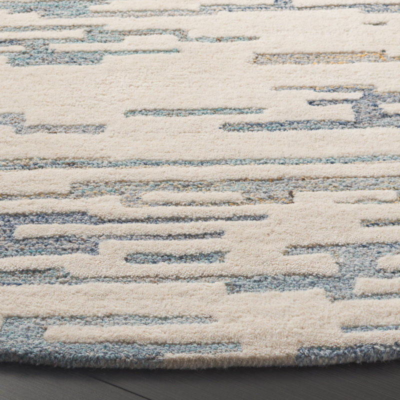 Alonie Hand Tufted Wool/Pet/Cotton Abstract Rug in Ivory/Light Blue, Round 6'