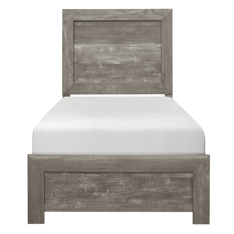 Lit simple moderne gris rustique, bois, tête de lit, rails, sommier requis, bois