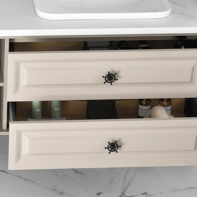 Meuble-lavabo double 96 po avec plateau en pierre reconstituée Aeja