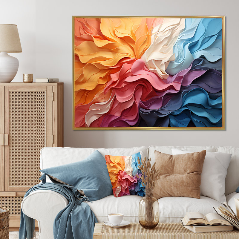 Abstrait abstrait pastel de rêve - art mural abstrait dans le salon, Cadre flottant doré, H 16 po x l 32 po x P 1 po