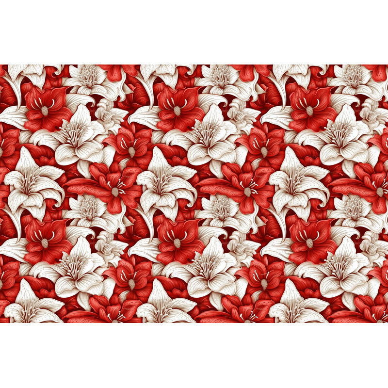 Machine Printed Comforter, Queen Comforter, Red/White Floral