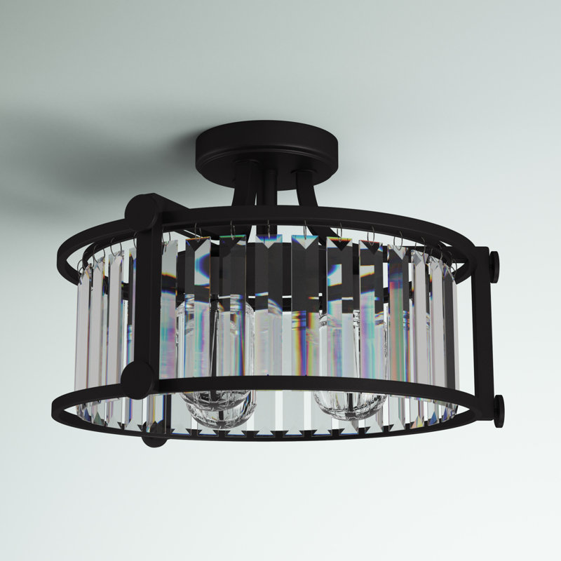 Bunton Crystal Semi Flush Mount, Aged Bronze