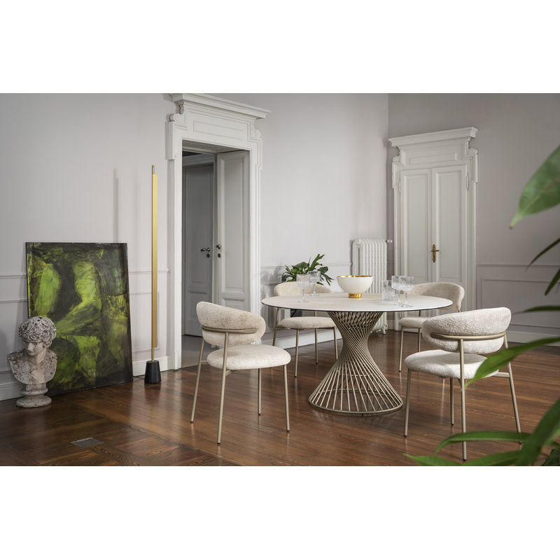 Vortex Fixed Tables, White Travertino, Matt Pearl Beige