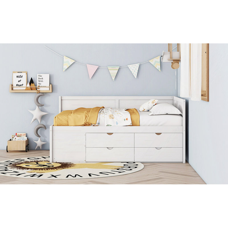 Lit de jour avec tiroirs et tablettes, gris, Complet/Double, Blanc