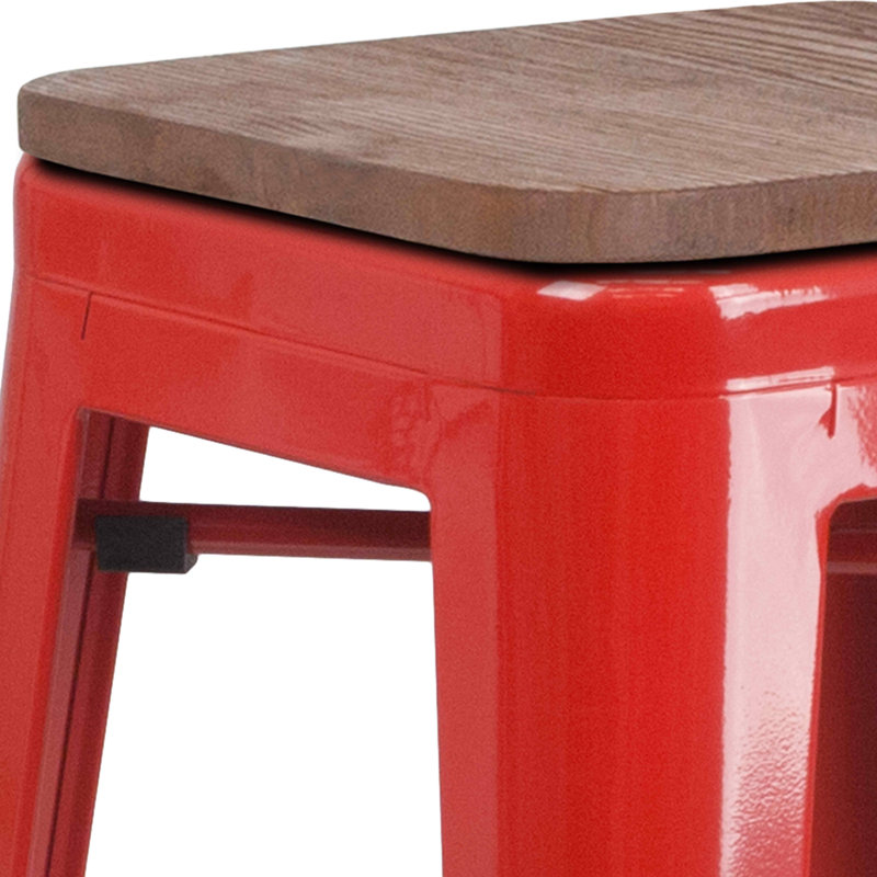 Tabouret de bar en métal sans dossier de 30 po de hauteur avec siège carré en bois Margherite, Rouge, 30"