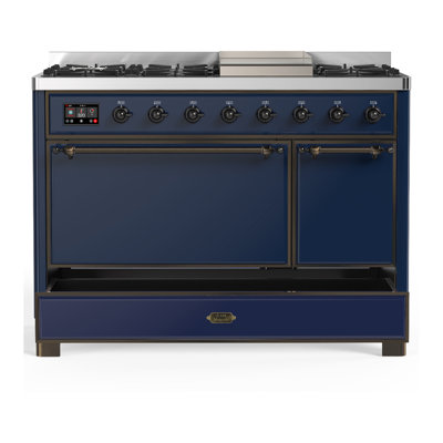 Majestic III Series 48 Inch Dual Fuel Range with 5 Sealed Burners, Griddle, Frenchtop in Matte Graphite (Natural Gas, Burnished Trim)
