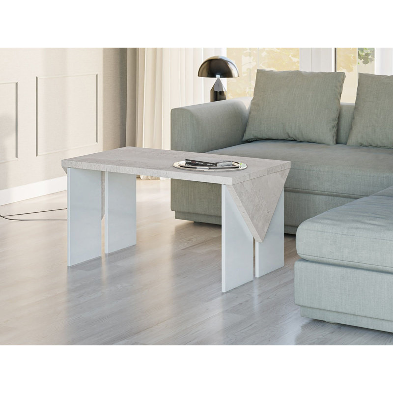 Trip Solid Coffee Table with Storage, Concrete Flow Top/White Gloss Base, 50cm H x 90cm W x 60cm D