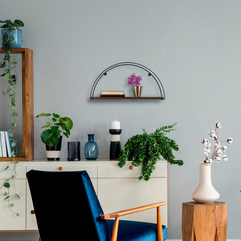 Modern Industrial Wall Shelf, 23.6 x 11.0 x 5.9 inches | 100% Spruce Wood with 15 mm Thickness & Metal Frame (6 mm) | Stylish Black & Walnut Design | Holds up to 7.7 lbs | Perfect for Home Décor & Storage Solutions