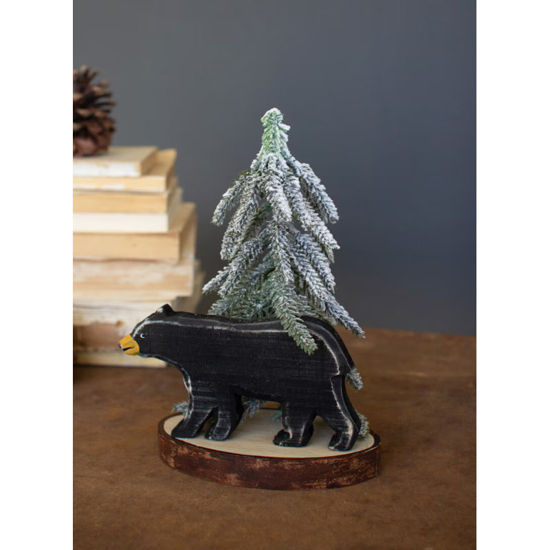 Figurine ours en bois avec arbre de Noël - ensemble de 2 décorations rustiques des Fêtes
