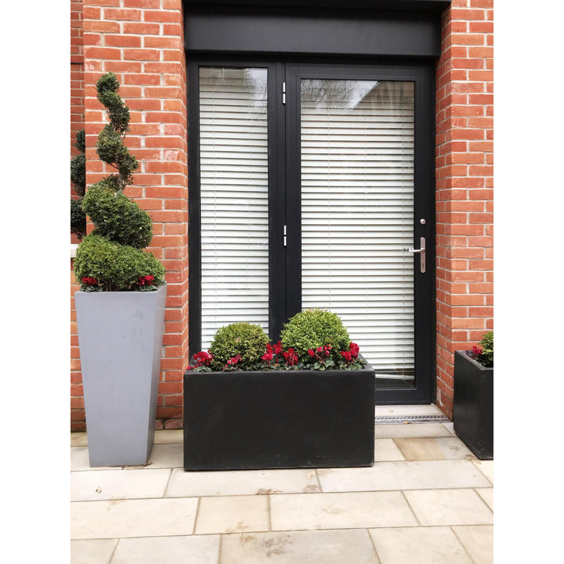 Frostproof, Concrete Effect Garden Planter Pot with Drainage Holes, 30cm H x 65cm W x 19cm D, Black