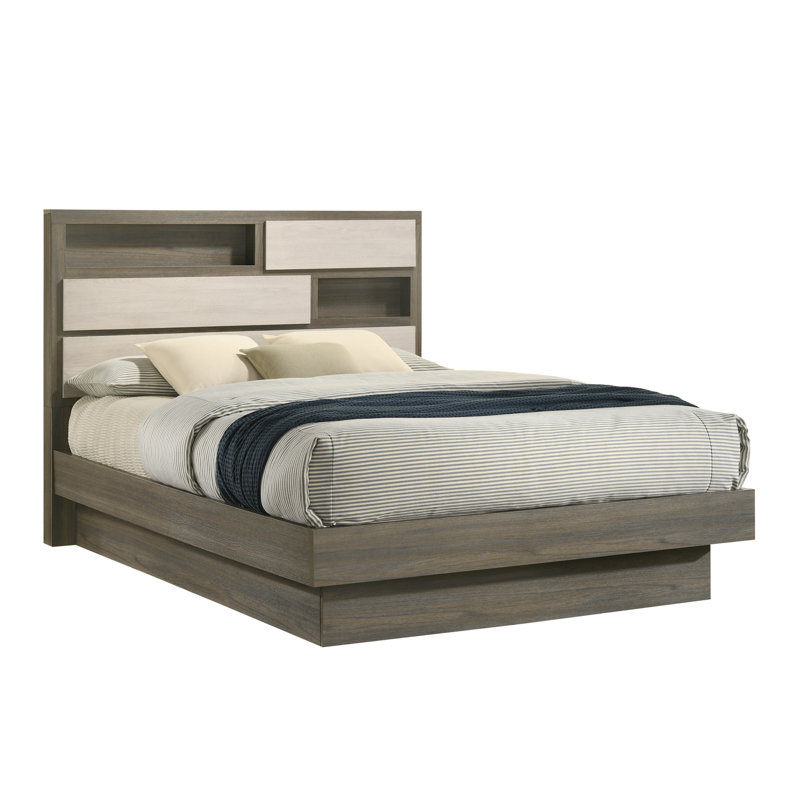 Lit double en bois et beige de style moderne Gem, Lit double