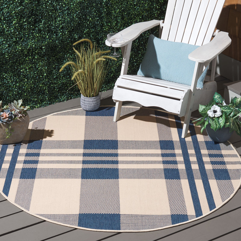 Tapis d'intérieur / extérieur à motif écossais Debriana Performance, Rond 5 pi 3 po
