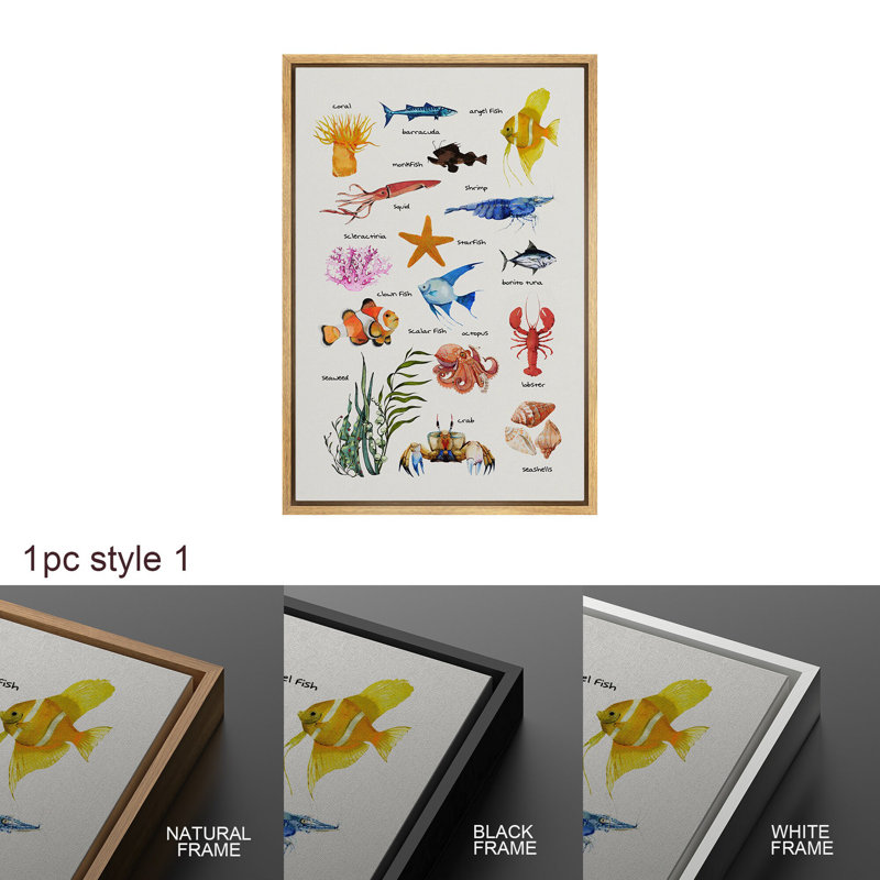 «Marine Lifes In The Sea», vie marine, animaux nautiques, images de décor de chambre de bébé moderne, impression numérique sur toile, impression numérique sur toile encadrée