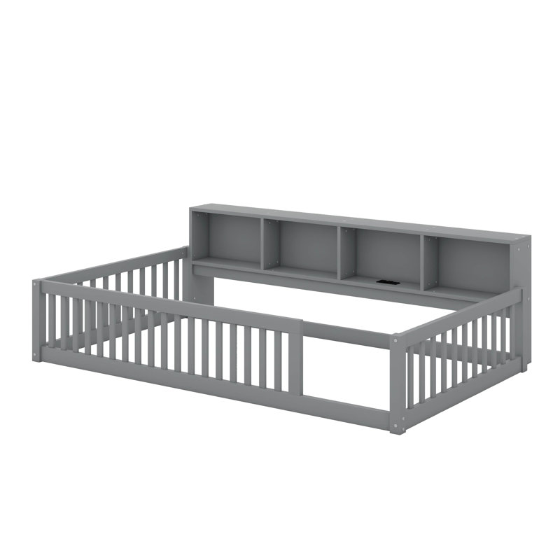 Lit simple simple TG avec armoires et port USB, Gris