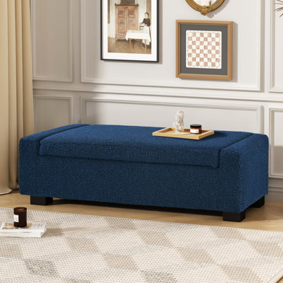 Tissu bleu l 50,75 po avec pieds rabattables en bois de bouleau et couvercle rabattable pour une stabilité accrue Support de rangement rectangulaire de 50 po dans la chambre et le salon