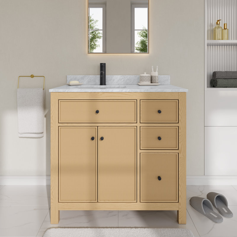 Pendry 36" Freestanding Single Bathroom Vanity with Marble Top, Matte Black