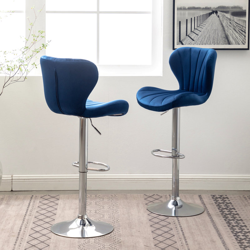 Ellston Upholstered Adjustable Swivel Barstools, Set Of 2, Blue